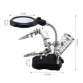 TE 801 Welding Magnifying Glass 2 LED Auxiliary Clip Magnifier 3 In 1 Hand Soldering Solder Iron Stand Holder Station Soldering Helping Hand Soldering Stand Mobile Repairing Accessories. 