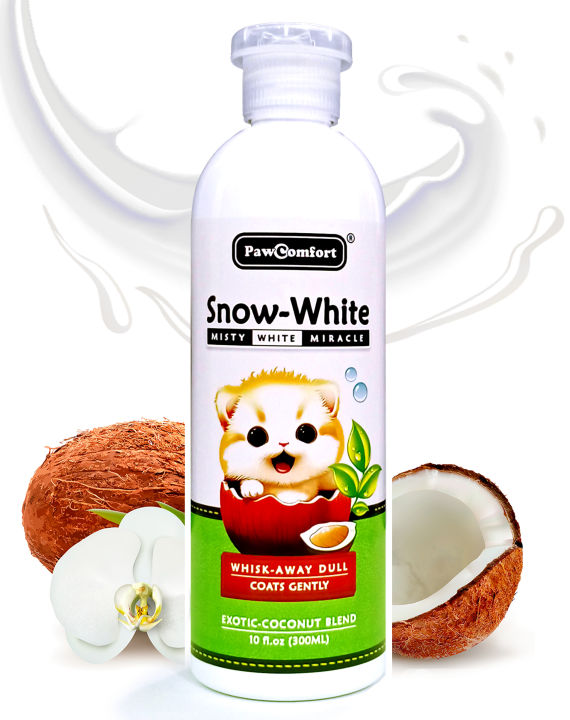 PawComfort Snow-White shampoo for Cats - NEW PACKING - Best Shampoo for white cats - Infused with coconut milk - 300ml