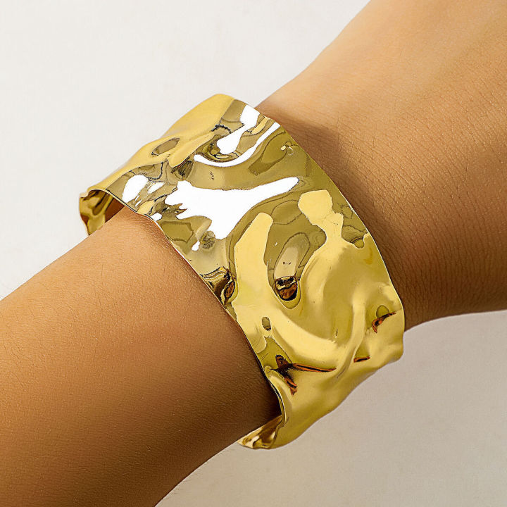 Punk Heavy Metal Big Chunky Wide Cuff Open Arm Bangles Women Ethnic Adjustable Wrist Hand Bracelet Grunge Jewelry Steampunk Men