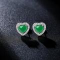 925 Silver Jade Heart Stud Earring Natural Green Chalcedony Agate Jewelry Fashion Charm Carved Amulet Gifts for Her Women. 