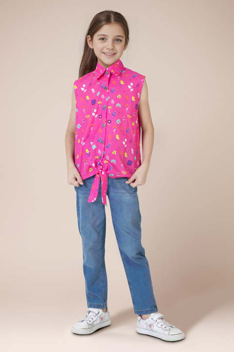 Saya Stitched 1 Piece Shirt For Kids and Girls - Cotton Dobby Printed Sleeveless Collared Shirt For -designcode: KP1P-0019