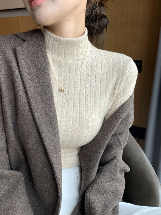 Knitwear Bottoming Shirt for Women Autumn and Winter New Western Style Inner Wear Mock Neck Sweater Slim-Fit Long-Sleeved Mid-Collar Warm Top