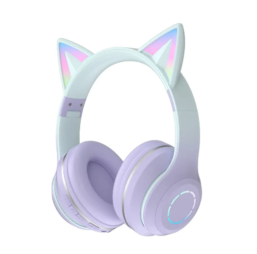 Dual Color Cat Head Wireless Bluetooth Headphones LED Light for Mobile PC Laptop