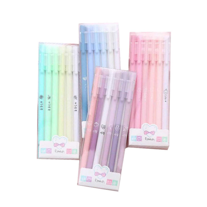 6Pcs/Set Cute Morandi Gel Pen Set Student Penel Pen Retro 0.5mm Black Signature Pen Solid Color School Office Supply Stationery