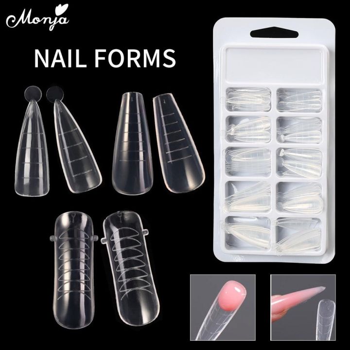 Monja 100Pcs Nail Mold Forms for Poly Extension Gel False Nails Art Tips Acrylic Fake Finger Gels UV Polish Quick Building Sculpted Fake Tips Mold DIY Manicure Design Tools