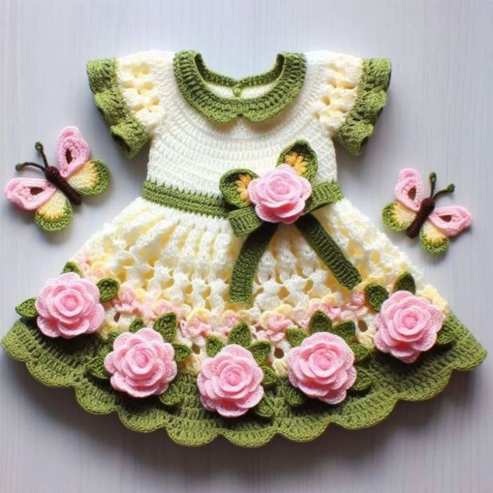 Handmade%20Crochet%20Baby%20Girl%20Frock%20%7C%20Pink%20&%20White%20Knitted%20Dress%20%7C%20Soft%20Wool%20Newborn%20to%202%20Years%20Party%20Wear%20-%20Image%203