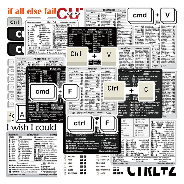 30Pcs Windows+ Word/Excel /Adobe Photoshop Keyboard Guide Shortcut ...