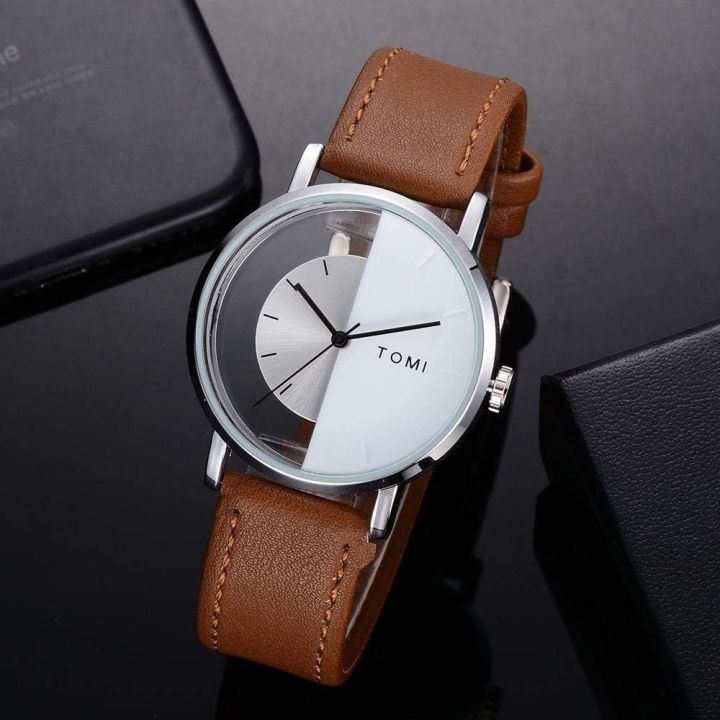 TOMI Mens Fashion Watch High Quality Leather Watches for Men Top Brand Luxury Quartz Wristwatch Relogios Masculinos