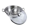 Alpha Stainless Steel Cooking Wok-Encapsulated Double Bottom  Stainless Steel Karahi Pot With Glass Lid (32cm).. 