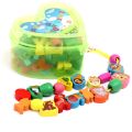 55pcs/set Wooden Toys Cartoon Fruit Animals Beads Stringing Threading Beads Game Education Toys For Children Kids Beads Toys. 