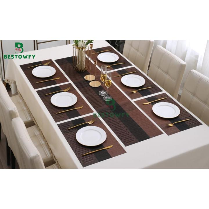 7Pcs%20Table%20Mat%20&%20Table%20Runner%20Set%20Heat%20Resistant%20Placemats,%20Stain%20Resistant%20Washable%20PVC%20Table%20Mats%20for%20Dining%20Table%20Woven%20Placemat%20-%20Image%202