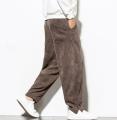 Yfashion Men Corduroy Pants Casual Solid Color Mid-waist Straight Harem Trousers Large Size Loose Wide Leg Pants color. 