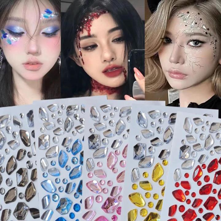 1set1-5 Pcs Multiple colors Gem Stickers Scar Makeup Ice cubes Halloween DIY Eyes Face Jewels Stickers Cool Cosplay Tattoos