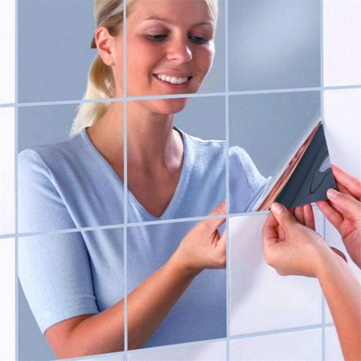 7 Pieces Self Adhesive Acrylic Mirror Sheets, Flexible Non Glass Mirror Tiles Mirror Stickers for Home Wall Decor, 15x15