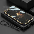For iPhone 8 Plus / iPhone 7 Plus Back Cover with Hand Strap Luxury Shiny 6D Plating Maple Leaves Pattern Protective Case Square Bumper Soft Silicone Mobile Phone Cases. 