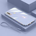 For Samsung Galaxy A20s Cover with Wrist Strap Fashion Shiny Plating Square Bumper Girls Phone Case Soft TPU Silicone Shockproof Protective Back Cover. 