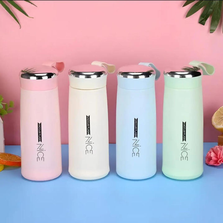 Premium NICE 400ml Glass Water Bottle – Insulated for Ultimate Freshness silicone Carry Loop for Coffee, Tea and Water,Water Bottle Flask with Time Marker
