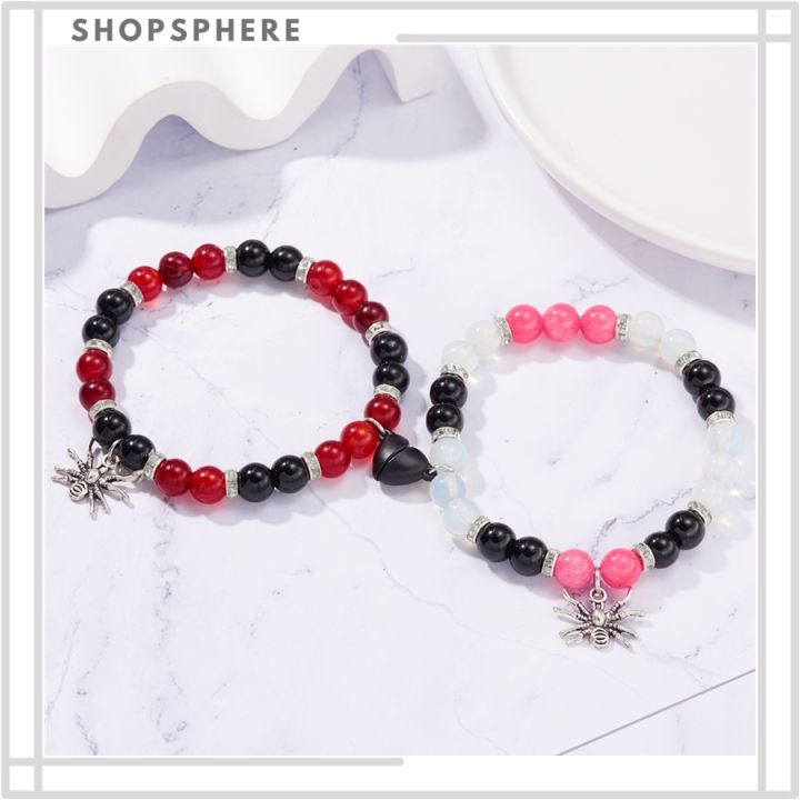 ShopSphere 2Pcs/Set Gwen and Miles |Spider man and Spider girl | Me and Who Couple Magnetic Halloween Spider Heart Attract Chain Bracelets Couple Jewelry
