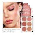 Face Blush Palette 6 colors - Matte & Shimmer, Smooth Blendable Powder, Multiuse Contour & Highlighter Makeup Palette. 