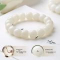 Authentic White Jade Bodhi Tree Root Hand String for Men and Women Original Design Polished Surface Not Tessellated with Round Beads. 