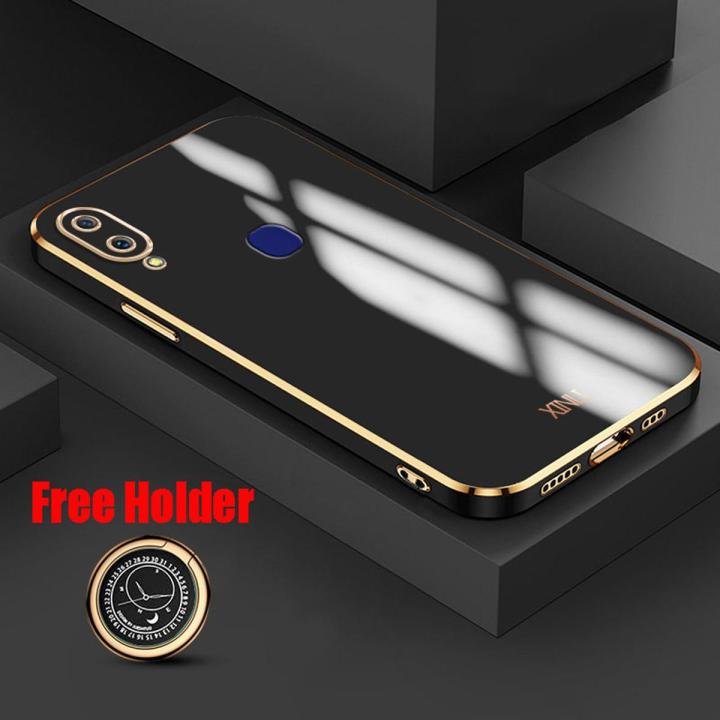 Biruiqu for VIVO V11 Back Cover Luxury 6D Plating Frame Shiny Bling Phone Pounch Soft Silicone Square Phone Case