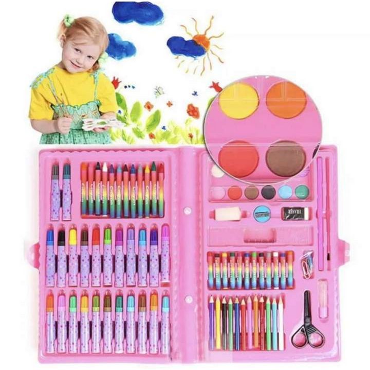 86pcs / set Watercolor Brush Pen Set, Watercolor Marker Pens + Crayon + Color Pencils + Powdery Cake Palette Painting Kits, Kids Arts Drawing