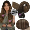 Full Shine Look A Like Human Hair Sew in Weft Extensions 200 Grams 28 Inch Long Hair Wefts Double Weft Sew in Straight Hair Extensions Weft Bundles Hair Dark Brown to 27 Blonde Mix Brown. 