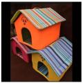 Pet Foldable Stripe Cat Dog House Bed Cozy Plush Pet Cave Bed for Puppies, Cats and Small Animals. 