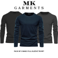 MK Garments - Pack Of 3  Premium Plain Colors Full Sleeves Basic Shirts Casual Wear Trendy Long Sleeve T-Shirts For Men. 