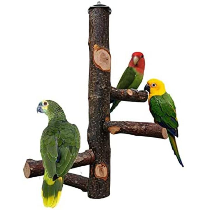 Wood Parrot Play Stand, Nature Wooden Fork Stand, Natural Platform, Stick and rounded bird Toys
