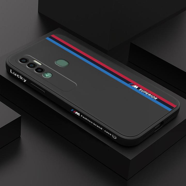 Tecno Camon 17 Spark 7 Pro KF8 Fashion Racing Car Logo M Side Design Phone Case Square Edge Pattern Liquid Silicone Casing Full Cover Camera Case