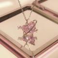 YK2 Necklace Pendant For Women Jewelry Pink Gemstone Love Necklace Luxury Design Sweet Pink Heart Planet Collar. 