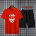 tracksuit-New Trendy King With Crown Printed stylish Round Neck Half Sleeves Casual T Shirt And Matching Short Gym Part Shirt And Jogging Short For Men And Boys. 