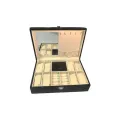 8 Grids Watch Box PU Leather Watch Case Holder with Jewelry Organizer and Mirror Inside Soft Cushion Cream Color Watch, Jewelry and Rings Organizer. 