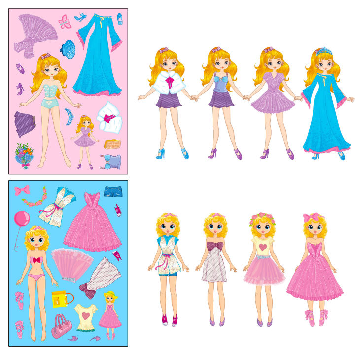 6 sheets/pack Pink Princess Face Changing Stickers Little Girl Cartoon Cute DIY Princess Make a Face Puzzle Stickers