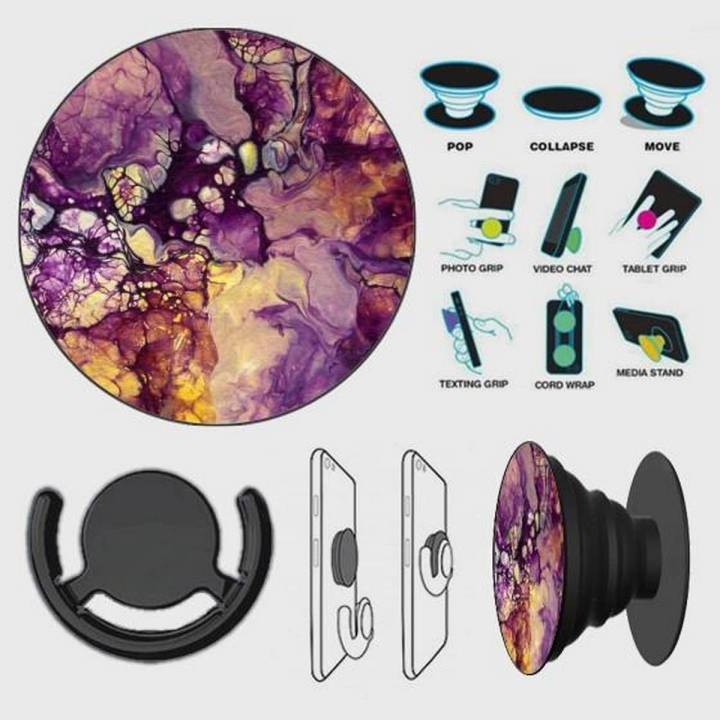 Popsocket Phone Grip With Free Mount Adapter - Purple Agate Marble - PopSocket Black - SKINLEE-127-3-2