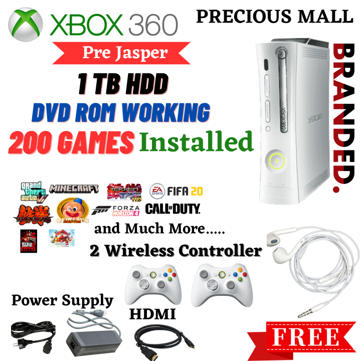 Xbox 360 with 2 Wireless Controllers || 1TB Hard Disk 200 Games installed with handfree free gift