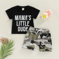 Newborn Toddler Boy Outfits Sets Letter Printed Short Sleeve T-shirt with Camouflage Short Pant Suits. 