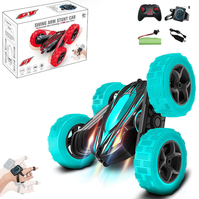 Remote Control Flip Car With Hand Watch Control 2 in 1 Rechargeable With Lights Music Toys For Boys Green Daraz.pk