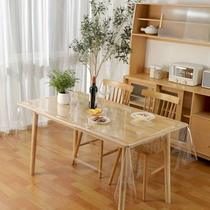 6 Seater PVC( 7.5 x 5 Ft) Transparent Clear Dining Table Cloth / Cover Plastic Table Cover Protector Sheet Rectangle - QS Bedding