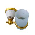 GOLDEN WHITE MARBLE BRUSH HOLDER | ELEGANT AND LUXURIOUS BATHROOM ACCESSORIES | PREMIUM GOLDEN TOOTHBRUSH HOLDER WITH GLASS STORAGE. 