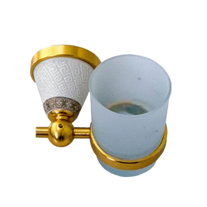 GOLDEN WHITE MARBLE BRUSH HOLDER | ELEGANT AND LUXURIOUS BATHROOM ACCESSORIES | PREMIUM GOLDEN TOOTHBRUSH HOLDER WITH GLASS STORAGE
