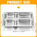 4 Compartments Stainless Steel Divided Dining Plate - Thickened Metal Tray for Camping, School, and Home Use - Durable and Easy to Clean, Rectangular Metal Dinner Plates for Adults Kids Food Portion Control Camping Lunch Snack. 