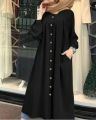 Short Coat Abaya front open buttons  Long Sleeve Shirt Dress Casual Pocket Robe Abayas For Women Open Abaya. 