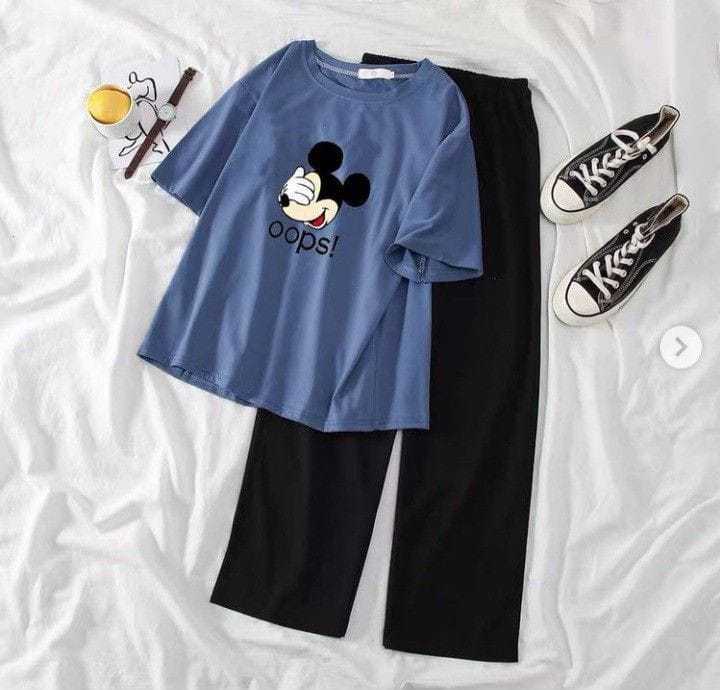 Mickey Mouse Summer Soft & Comfy Top T-Shirt With Flapper Trouser Combo for Girls & Women