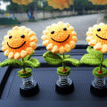 Green forest Car Ornament Vivid Crochet Smiley Shaking Sun Flowers Decoration. 