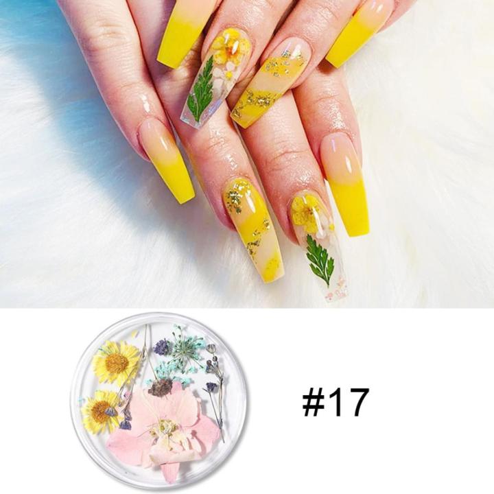 【happy one】12 Graids Mixed Flowers Nail Natural Floral Leaf Stickers 3D Dry Nail Art Designs Tips