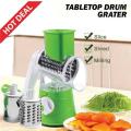 New Original Multifunctional Kitchen Gadgets Cutting Machine, 3 in1 Slicer, Manual Vegetable Cutter Slicer Round, Grater, kadokash, Table top Drum grater Chopper Blades. 