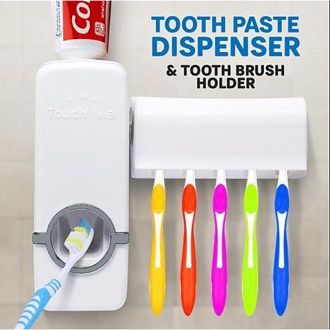 Toothpaste Dispenser With 5 Brush Holder Wall Mounted Automatic Hands Free Toothpaste Dispenser