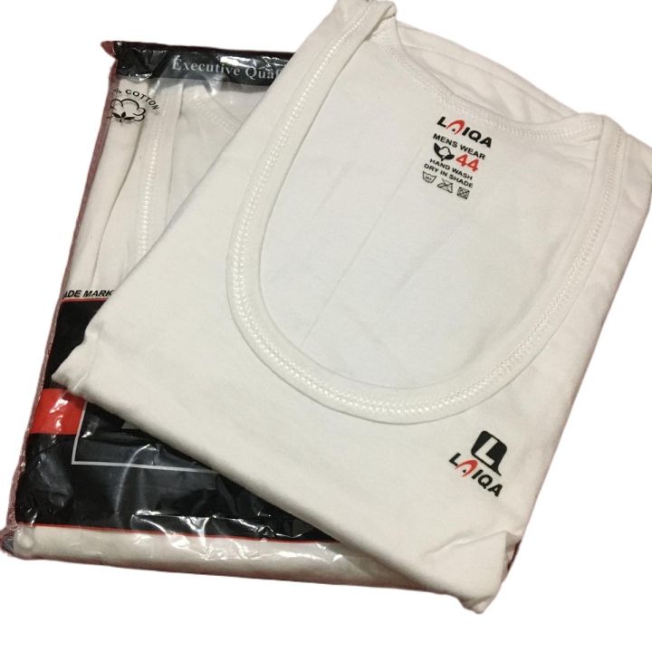 Pack of 2 Men's Sando Banyan - Laiqa Cotton Vest - White Inner wear Without Sleeves